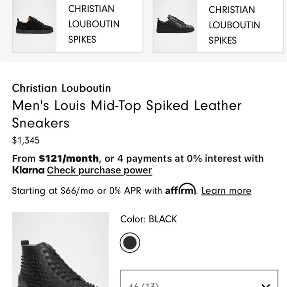 Christian Louboutin Men's Black Leather Spiked Sneakers